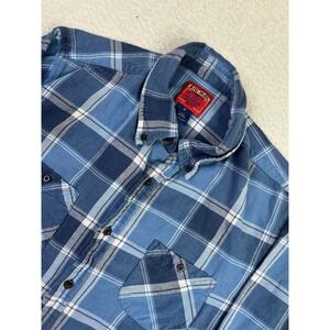 Big Mac JCPenney Shirt Mens Medium Blue Plaid Flannel Button Down Workwear Soft
